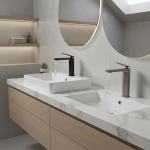 Robinet de lavabo Antique, sortie cascade, salle de bains, robinets d&rsquo;évier noirs, mitigeur d&rsquo;eau chaude et froide gris à levier unique, blanc