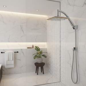 Extension de robinet de pomme de douche à effet de pluie chromé de 8 pouces avec bras de douche et kit de tuyau Extension de robinet de pomme de douche à effet de pluie chromé de 8 pouces avec bras de douche et kit de tuyau