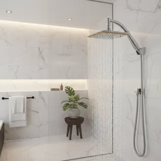 Pommeau douche effet pluie grand diamètre 21cm chrome poli bord doré…