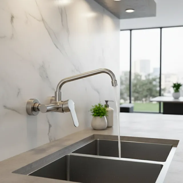 Robinet de cuisine mural en acier inoxydable