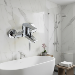 Robinets de lavabo en alliage de Zinc chromé, mitigeur mural d&rsquo;eau chaude et froide à double bec pour salle de bains, séparateur de bain-douche