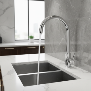 Robinet de cuisine chromé, lavabo de cuisine domestique, mitigeur d’évier, robinet d’eau chaude et froide, robinet à poignée unique, monté sur le pont poli Robinet de cuisine chromé, lavabo de cuisine domestique, mitigeur d’évier, robinet d’eau chaude et froide, robinet à poignée unique, monté sur le pont poli