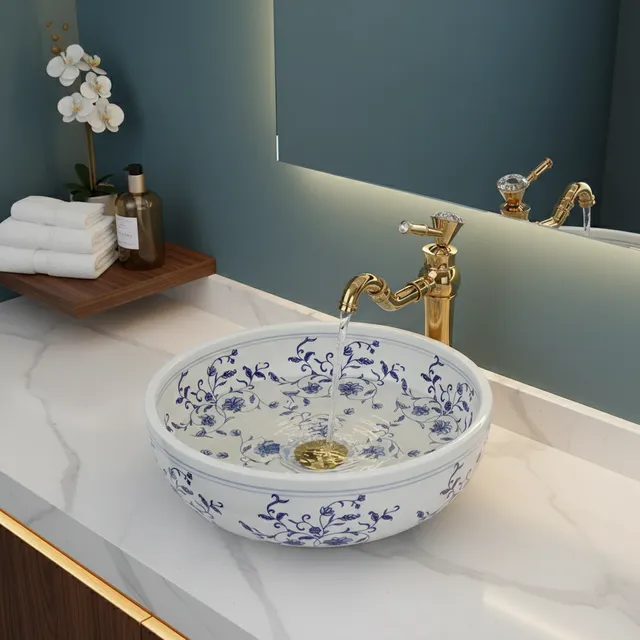 Vasque ronde porcelaine émaillée blanche brillante décor…