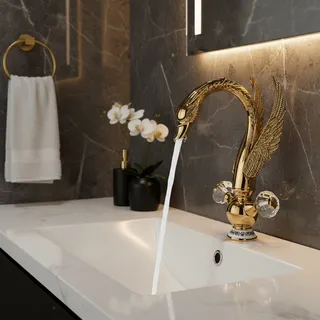 Robinet de lavabo en laiton or noir cygne