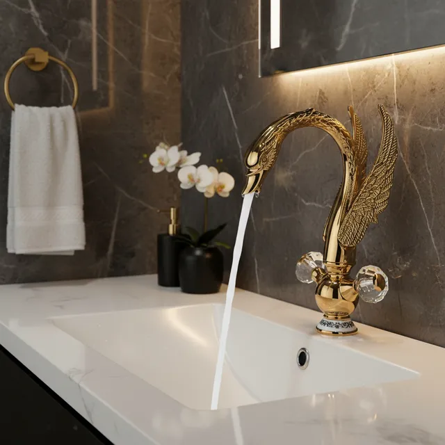 Robinet de lavabo en laiton or noir cygne