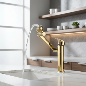 Robinets d’eau universels montés sur pont, eau chaude et froide, grue de centre commercial multifonctionnelle, or, bronze antique Robinets d’eau universels montés sur pont, eau chaude et froide, grue de centre commercial multifonctionnelle, or, bronze antique