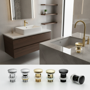 Bouchons de vidange Pop-Up en laiton pour lavabo de salle de bains, avec ou sans trou de débordement, accessoires de robinetterie de salle de bains