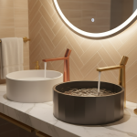 Plate-forme de toilette cylindrique créative, robinet de centre commercial chaud et froid, accessoires de bassin en laiton, or brossé, or rose, gris odor