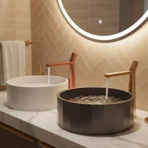 Plate-forme de toilette cylindrique créative, robinet de centre commercial chaud et froid, accessoires de bassin en laiton, or brossé, or rose, gris odor Plate-forme de toilette cylindrique créative, robinet de centre commercial chaud et froid, accessoires de bassin en laiton, or brossé, or rose, gris odor