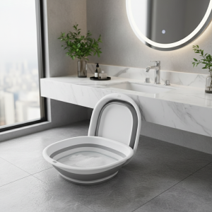 Lavabo de salle de bain pliable en trois pièces, lavabo en plastique polyvalent, pour laver le visage