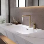 Robinet de salle de bains en laiton brossé doré, robinet de lavabo en Nickel brossé, gris chaud et froid/Chrome, robinet d&rsquo;évier à 2 trous répandu