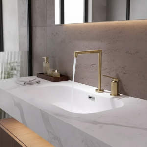 Robinet de salle de bains en laiton brossé doré, robinet de lavabo en Nickel brossé, gris chaud et froid/Chrome, robinet d&rsquo;évier à 2 trous répandu