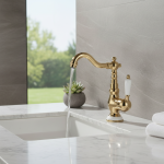 Robinet de lavabo de salle de bains en laiton doré, robinet de lavabo monté sur le pont, mitigeur d&rsquo;eau chaude et froide à poignée unique, robinets dorés chromés EL2189