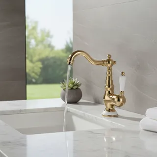 Robinet de lavabo de salle de bains en laiton doré