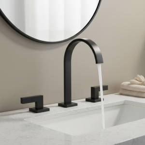 Robinet de lavabo de salle de bains noir, robinets mélangeurs d’eau chaude et froide, mélangeurs à double poignée à 3 trous, robinet de baignoire de lavage monté sur le pont, grue chromée Robinet de lavabo de salle de bains noir, robinets mélangeurs d’eau chaude et froide, mélangeurs à double poignée à 3 trous, robinet de baignoire de lavage monté sur le pont, grue chromée