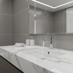 Robinet de lavabo galvanisé en acier inoxydable, robinet d&rsquo;eau mélangée chaude et froide sous le comptoir de la salle de bains