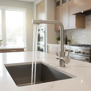 Mitigeur cuisine monotrou inoxydable brossé satiné bec haut coudé…