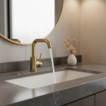 Robinet d&rsquo;eau froide et chaude monté sur le pont, robinet d&rsquo;évier de centre commercial, poignée unique, or brossé