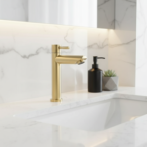 Robinet de lavabo froid simple en acier inoxydable SUS304, or brossé, robinet de lavabo de comptoir de salle de bains