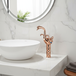 Lavabo de Salle de Bain en Or Rose, Poignée Plan Double, Chaud et Froid Lavabo de Salle de Bain en Or Rose, Poignée Plan Double, Chaud et Froid