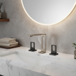 Bassin de Lavage Chaud et Froid, Noir/Nickel, Trois Trous, Centre Commercial, Cuivre, Style Européen, Fendu, Trois Pièces