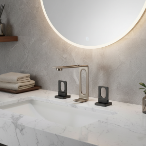 Bassin de Lavage Chaud et Froid, Noir/Nickel, Trois Trous, Centre Commercial, Cuivre, Style Européen, Fendu, Trois Pièces