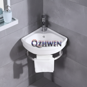 Lavabo mural en céramique pour petit appartement, 255x255x120mm, coin de toilette triangulaire, moderne et minimaliste, robinet de lavabo de salle de bains Lavabo mural en céramique pour petit appartement, 255x255x120mm, coin de toilette triangulaire, moderne et minimaliste, robinet de lavabo de salle de bains