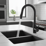 Robinet de cuisine noir à deux fonctions, mélangeur extractible à poignée unique, robinets d&rsquo;eau chaude et froide montés sur le pont