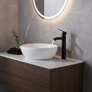 Bassin chaud et froid en acier inoxydable au-dessus du comptoir, style européen, ménage noir