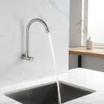 Robinet de cuisine mural en acier inoxydable, robinet d&rsquo;eau froide simple, courbe inférieure, robinet d&rsquo;évier mural, qualité supérieure