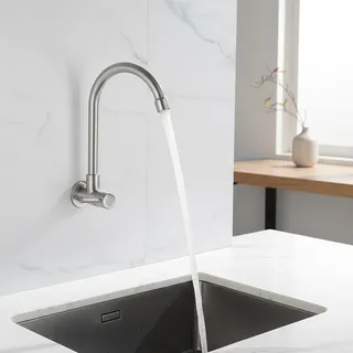Robinet de cuisine mural en acier inoxydable