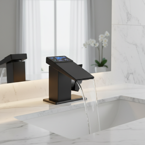 Robinet d’évier de lavabo à affichage numérique intelligent, eau chaude et froide, température LED, robinets de cascade de lavabo, mélangeurs de pont de salle de bains Robinet d’évier de lavabo à affichage numérique intelligent, eau chaude et froide, température LED, robinets de cascade de lavabo, mélangeurs de pont de salle de bains