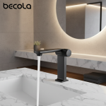 Robinet de salle de bains, interrupteur à bouton, robinet de lavabo, montage sur pont haut et court, robinet d&rsquo;évier de salle de bains, eau chaude et froide