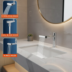 Nouveau Robinet de cuisine cascade 4 Modes universel 720 °   Pulvérisateur à bec pivotant, extension de robinet d&rsquo;eau pour lavabo de salle de bains, mélangeur d&rsquo;évier de pluie