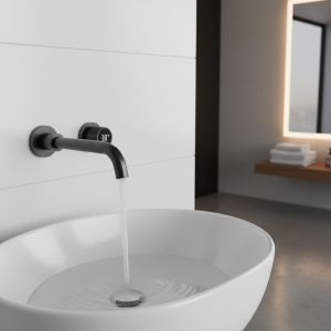 Gestana-Robinet de salle de bain en laiton noir à affichage numérique LED, design intégré, poignée unique, eau chaude et froide, ark à 2 trous