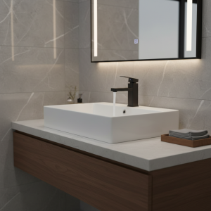 Robinet de lavabo à Base carrée pour salle de bains, mitigeur de lavabo d’eau chaude et froide monté sur le pont, noir mat, grue de robinet d’évier de lavabo Robinet de lavabo à Base carrée pour salle de bains, mitigeur de lavabo d’eau chaude et froide monté sur le pont, noir mat, grue de robinet d’évier de lavabo