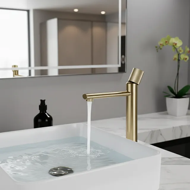 Robinet moleté Robinet de lavabo en or brossé Robinets…