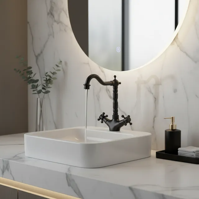 Robinet de salle de bains européen rétro en laiton