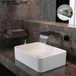 TOLM-Cascade murale pour évier, robinets de ark, robinet de centre commercial, eau chaude et froide, montage F/05 et 256, noir et chrome TOLM-Cascade murale pour évier, robinets de ark, robinet de centre commercial, eau chaude et froide, montage F/05 et 256, noir et chrome