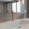 Robinet de lavabo en or rose brossé Robinet de salle de bain moleté Mitigeur monotrou pour évier chaud et froid Pont Mite