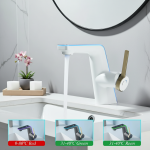 Robinet de lavabo à affichage de la température blanche, lumière LED, pulvérisateur à 2 Modes, mélangeur d&rsquo;évier d&rsquo;eau chaude et froide, robinet de lavage à trou unique pour salle de bains