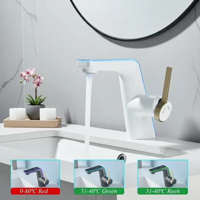 Robinet de lavabo à affichage de la température blanche