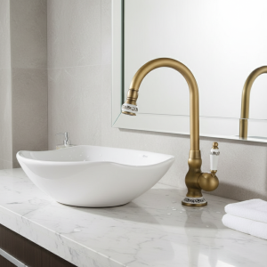 Robinet de lavabo en laiton vintage à poignée unique – Robinet mitigeur d&rsquo;évier de salle de bain pour installation à 1 trou, robinet d&rsquo;eau chaude et froide antique