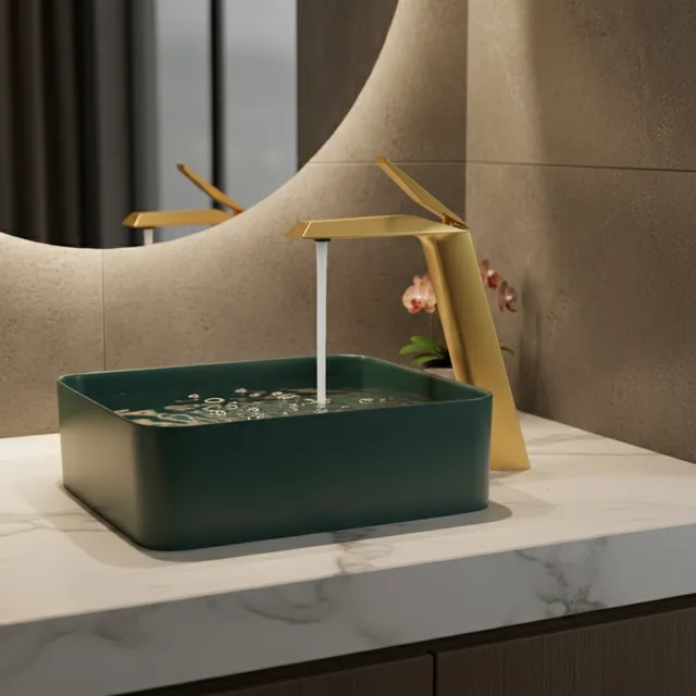 Robinet lavabo laiton massif brossé doré PVD monotrou…