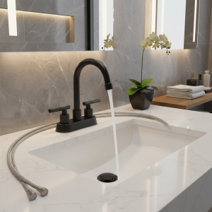 Robinets de salle de bains noirs, robinet de lavabo de salle de bains à 2 poignées, robinet de lavabo de salle de bains central de 4 pouces avec vidange pop-up et alimentation en eau