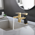 RETHME robinet de salle de bains doré, poignée en métal et acier inoxydable, mitigeur chaud et froid, robinet carré, belle salle de bains