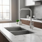 [Rouet en acier inoxydable] 360 °   Robinet d&rsquo;évier de cuisine rotatif en acier inoxydable |   Eau chaude et froide à double contrôle, finition brossée