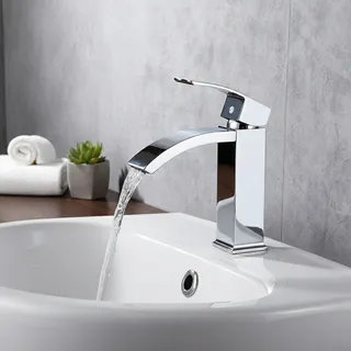 Robinet lavabo mitigeur monocommande cascade bec plat incurvé chrome…