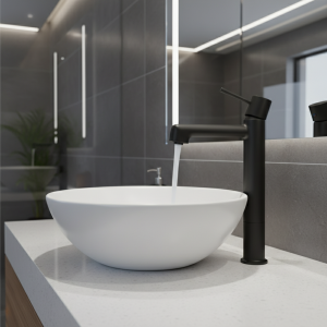 Robinet de grue à trou unique pour évier, robinet de centre commercial, eau chaude et froide, rotation blanche HOFets, noir