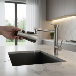 Buse de robinet extractible de cuisine, interrupteur à bouton télescopique, tête de remplacement de robinet extractible en Nickel brossé